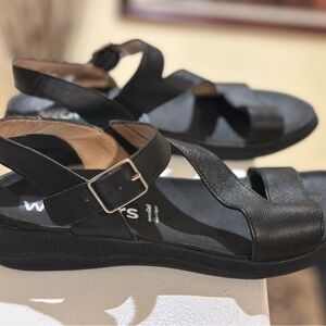 Wonders Black Comfort Slingback Sandals